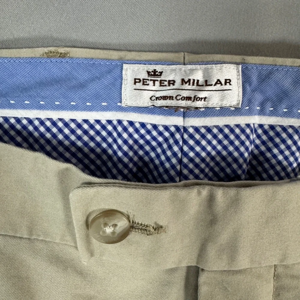 Peter Millar Crown Comfort Chino Pant Mens 38x33 Khaki Tan Flat Front Preppy